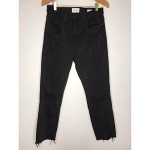 Frame 31 Le Sylvie Slender Straight Blackfish Rips Black Distressed Jeans